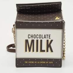 Kate Spade Choco Brown Leather Milk Carton Printed Crossbody Bag