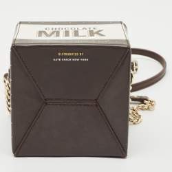 Kate Spade Choco Brown Leather Milk Carton Printed Crossbody Bag