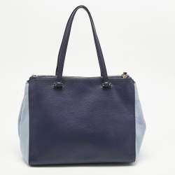 Pre Owned Kate Spade Two Tone Blue Leather Double Zip Tote