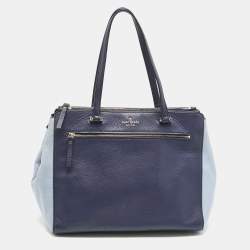 Pre Owned Kate Spade Two Tone Blue Leather Double Zip Tote