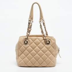 Pre Owned Kate Spade Light Beige Quilted Leather Elizabeth Satchel