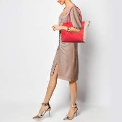 Pre Owned Kate Spade Pink/Beige Leather Wesley Palace Johanna Tote