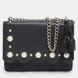 Pre Owned Kate Spade Black Leather Hayes Street Hayzel Pearl Shoulder Bag