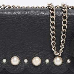Pre Owned Kate Spade Black Leather Hayes Street Hayzel Pearl Shoulder Bag