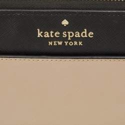 Pre Owned Kate Spade Beige/Black Leather Staci Zip Around Wallet