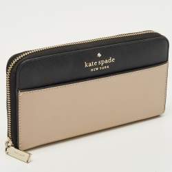 Pre Owned Kate Spade Beige/Black Leather Staci Zip Around Wallet