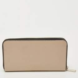 Pre Owned Kate Spade Beige/Black Leather Staci Zip Around Wallet
