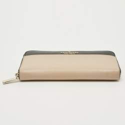 Pre Owned Kate Spade Beige/Black Leather Staci Zip Around Wallet