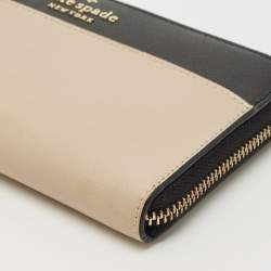 Pre Owned Kate Spade Beige/Black Leather Staci Zip Around Wallet