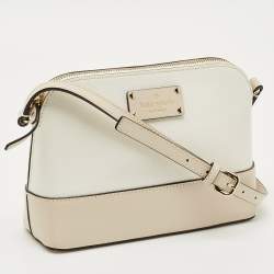 Pre Owned Kate Spade White/Beige Leather Bay Street Hanna Crossbody Bag