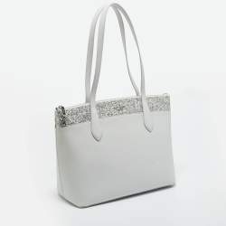 Pre Owned Kate Spade Light Grey Leather Flash Glitter Tote