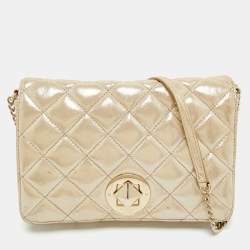 Pre Owned Kate Spade Gold Shimer Suede Chain Shoulder Bag