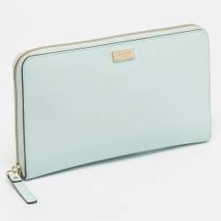 Pre Owned Kate Spade Turquoise Blue Leather Newburry Lane Talla Wallet