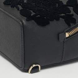 Pre Owned Kate Spade Black Leather Cameron Street Flock Roses Binx  Convertible Backpack