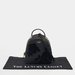 Pre Owned Kate Spade Black Leather Cameron Street Flock Roses Binx  Convertible Backpack