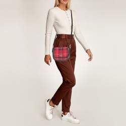 Pre Owned Kate Spade Red/Brown Canvas and Leather Blake Plaid Crossbody Bag