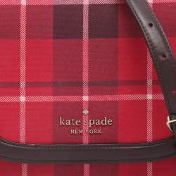 Pre Owned Kate Spade Red/Brown Canvas and Leather Blake Plaid Crossbody Bag