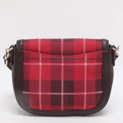Pre Owned Kate Spade Red/Brown Canvas and Leather Blake Plaid Crossbody Bag