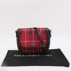 Pre Owned Kate Spade Red/Brown Canvas and Leather Blake Plaid Crossbody Bag