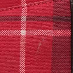 Pre Owned Kate Spade Red/Brown Canvas and Leather Blake Plaid Crossbody Bag