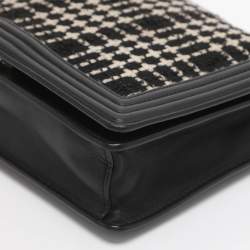 Pre Owned Kate Spade Black Leather and Tweed Reese Park Marci Shoulder Bag