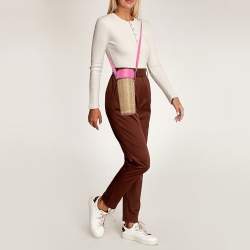 مملوكة مسبقًا حقيبة كروس كيت سبيد "شامبين بوكس" جلد منسوج مطبوع بني/فوشيا