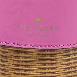 مملوكة مسبقًا حقيبة كروس كيت سبيد "شامبين بوكس" جلد منسوج مطبوع بني/فوشيا