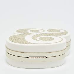 Pre Owned Kate Spade Wedding Belles Ampersand White/Gold Acrylic Clutch