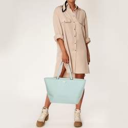 Pre Owned حقيبة يد للتسوق كيت سبيد توركواز باهت جلد صافينو