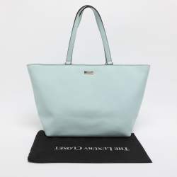 Pre Owned حقيبة يد للتسوق كيت سبيد توركواز باهت جلد صافينو