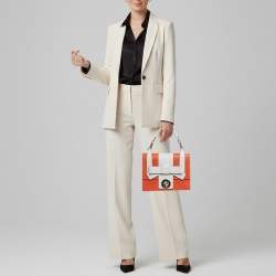 Pre Owned حقيبة يد جلد برتقالي/أبيض مع قفل فيونكة كيت سبيد