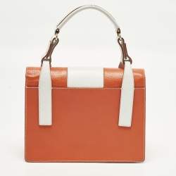 Pre Owned حقيبة يد جلد برتقالي/أبيض مع قفل فيونكة كيت سبيد