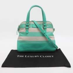 مملوكة مسبقًا حقيبة ساتشل كيت سبيد جروف كورت ميز قماش مخطط أخضر/بيج وجلد