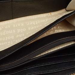 Pre Owned Kate Spade Black/Beige Damask Print Leather Zip Around Continental Wallet