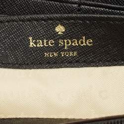 Pre Owned Kate Spade Black/Beige Damask Print Leather Zip Around Continental Wallet