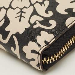 Pre Owned Kate Spade Black/Beige Damask Print Leather Zip Around Continental Wallet