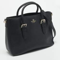 Pre Owned حقيبة يد كيت سبيد كوف ستريت جلد سفينو أسود مع تفاصيل أبزيم