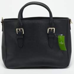 Pre Owned حقيبة يد كيت سبيد كوف ستريت جلد سفينو أسود مع تفاصيل أبزيم