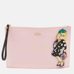 Pre Owned Kate Spade x Miss Piggy Fancy Friday Pink Leather Wristlet Clutch