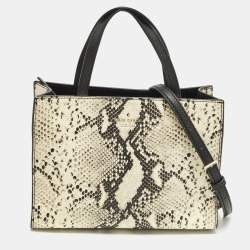 Pre Owned Kate Spade Emerson Place Sam Cream/Black Python Embossed Leather Tote