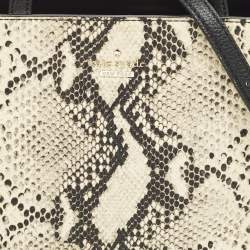 Pre Owned Kate Spade Emerson Place Sam Cream/Black Python Embossed Leather Tote