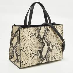 Pre Owned Kate Spade Emerson Place Sam Cream/Black Python Embossed Leather Tote