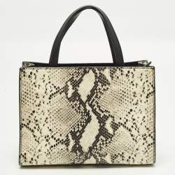 Pre Owned Kate Spade Emerson Place Sam Cream/Black Python Embossed Leather Tote