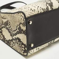 Pre Owned Kate Spade Emerson Place Sam Cream/Black Python Embossed Leather Tote