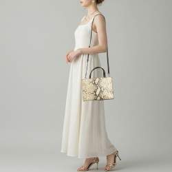 Pre Owned Kate Spade Emerson Place Sam Cream/Black Python Embossed Leather Tote