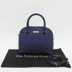 Pre Owned Kate Spade Blue Laser Cut Leather Satchel