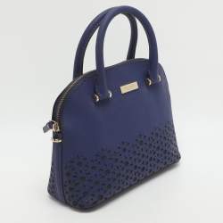 Pre Owned Kate Spade Blue Laser Cut Leather Satchel