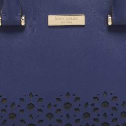 Pre Owned Kate Spade Blue Laser Cut Leather Satchel