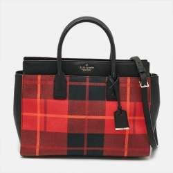 Pre Owned Kate Spade Cameron Street Candace Plaid Red/Black Canvas and Leather Tote