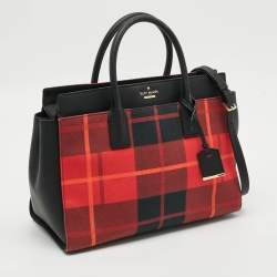 Pre Owned Kate Spade Cameron Street Candace Plaid Red/Black Canvas and Leather Tote